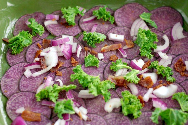 looks of the first layer layering the gratin potatoes and other ingredients