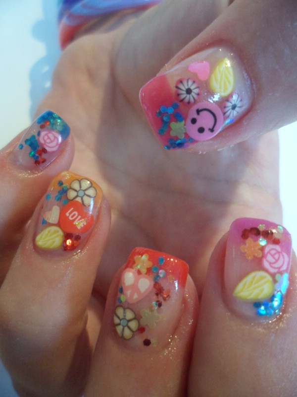 Colorful spring gel nail design art