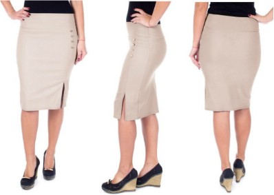 Below knee pencil skirt /w open slit, side buttons - great for casual office wear