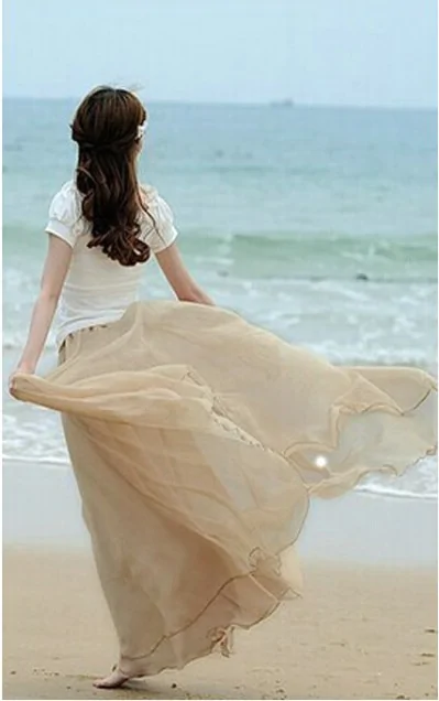 Acevog® bohemian vintage chiffon maxi skirt for women 9 colors long beach dress