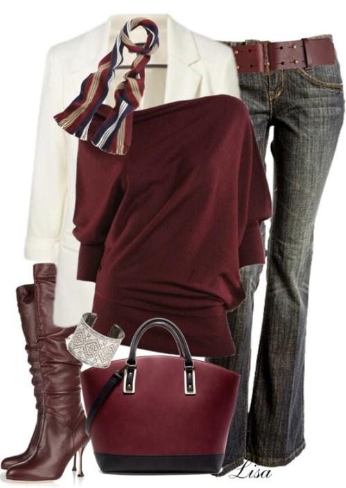 Leather knee boots eith matching outfit example