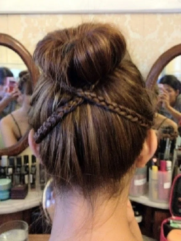 Cross braid around bun renaissance hairstyle