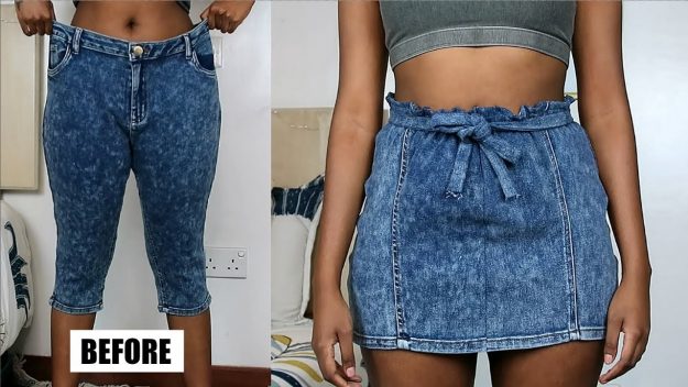 Jeans into mini skirt diy