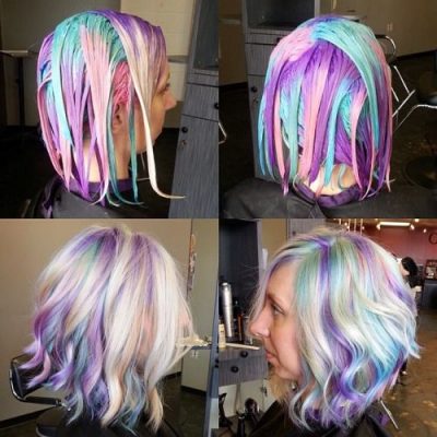 dying a woman's hair with holographic technique