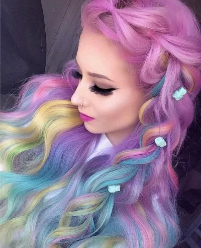 Unicorn themed holo hair style