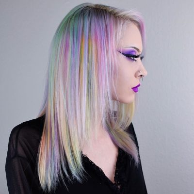 beautiful woman with holographic hair