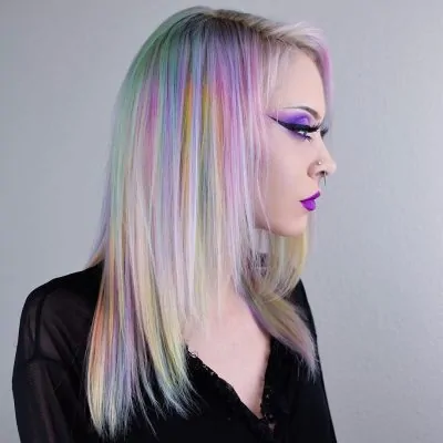 Beautiful woman with holographic hair
