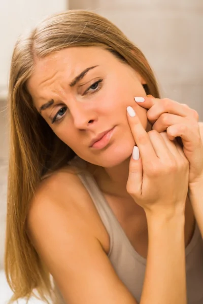Woman treating her acne