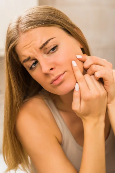 woman treating her acne