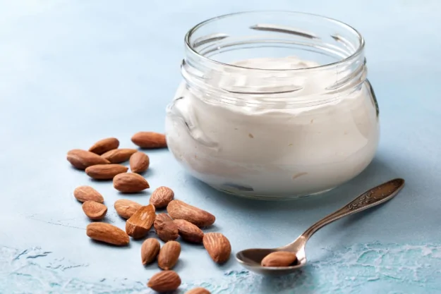 Almond milk yogurt in a jar