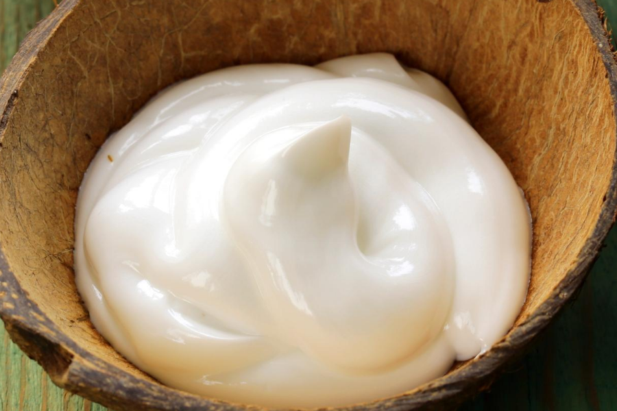 Almond milk yogurt in a jar