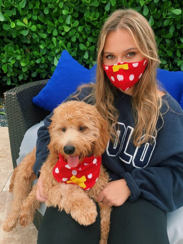 Dog bandana and matching owner face mask minnie mouse style