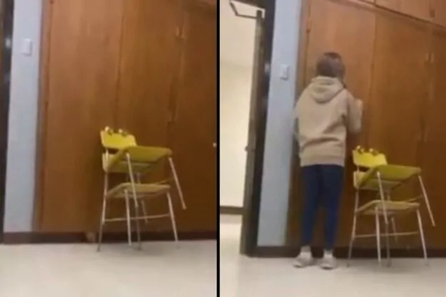 Middle school teacher locks screaming kid in closet & forbids his classmates to help him