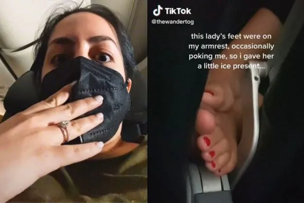 Woman put her bare feet on passengers armrests during flight