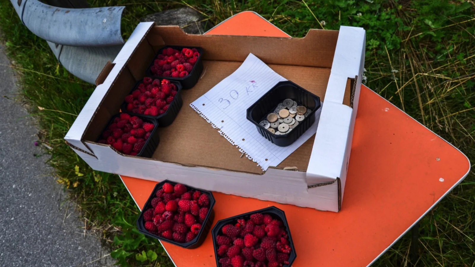 Raspberry for sale outisde house
