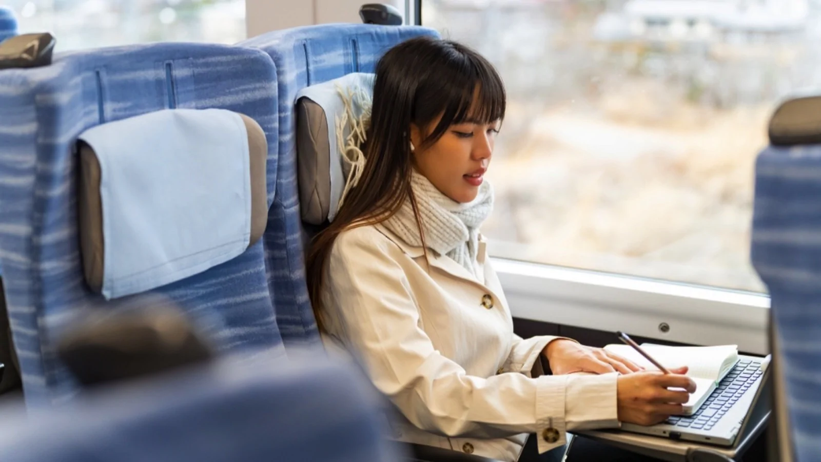 Woman in train in Japan